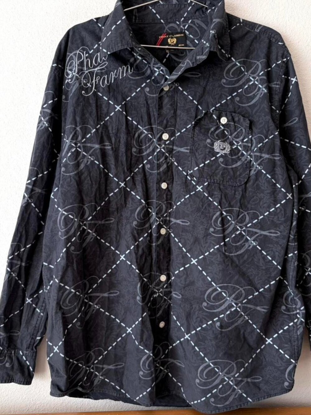 Phat Farm Vintage y2k 2000s Black Long Sleeve Button Shirt XXL